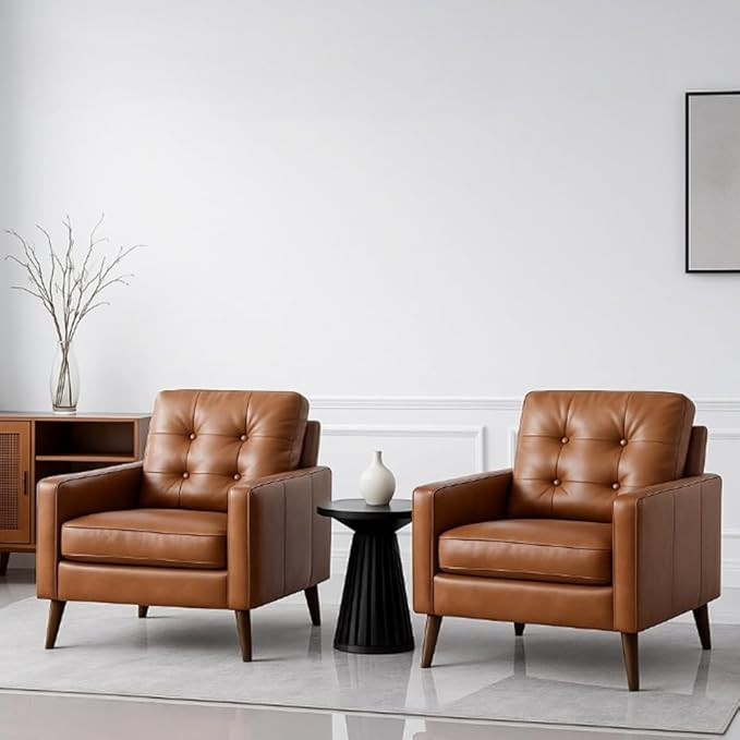 Wahson Accent Chairs Set of 2, Faux Leather Tufted Single Sofa, Brown Oversized Club Chair, Mid C... | Amazon (US)