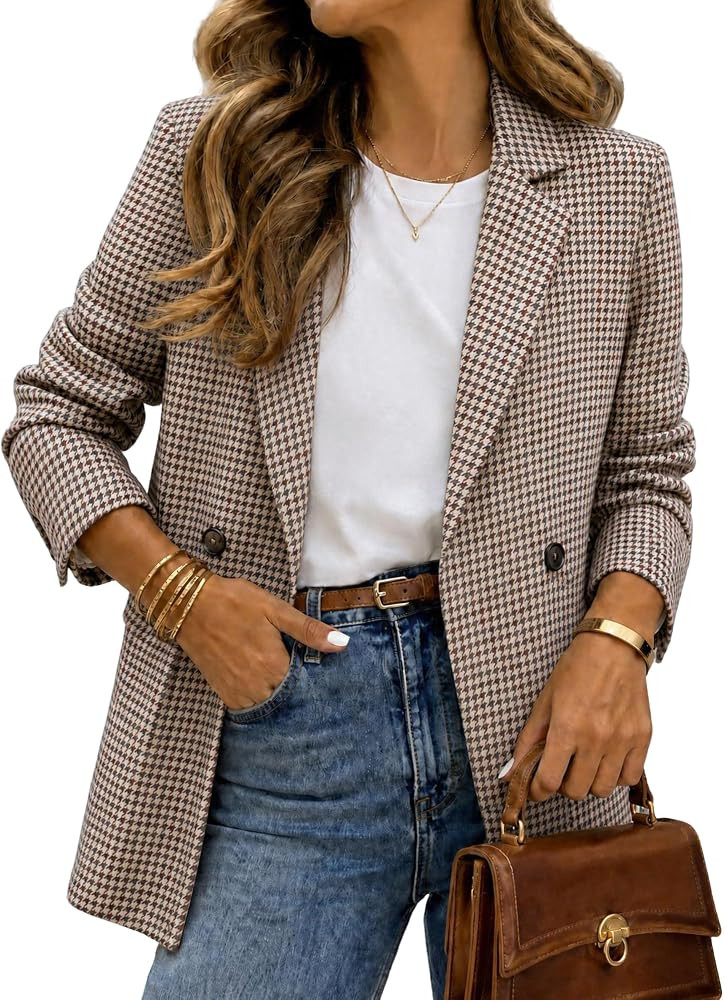 ELLEVEN Oversized Plaid Tweed Blazer, Boyfriend Jacket for Work Casual Wear | Amazon (US)