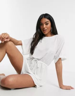 ASOS DESIGN jersey oversize tee playsuit with tie waist | ASOS US