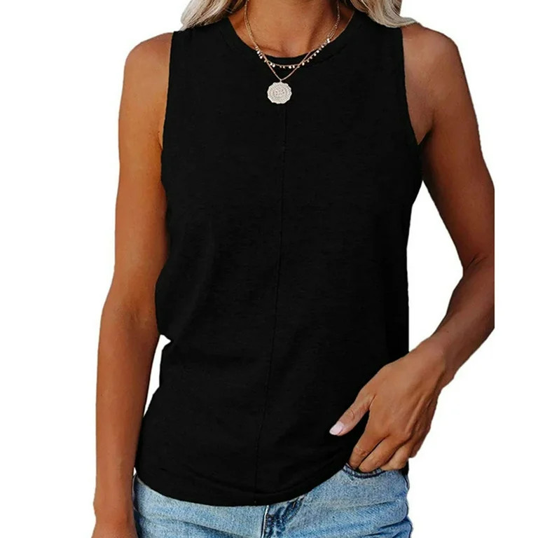 Ptaesos Womens Crew Neck Tank Tops Sleeveless T Shirts Summer Solid Color Casual Loose Fit Tee Sh... | Walmart (US)