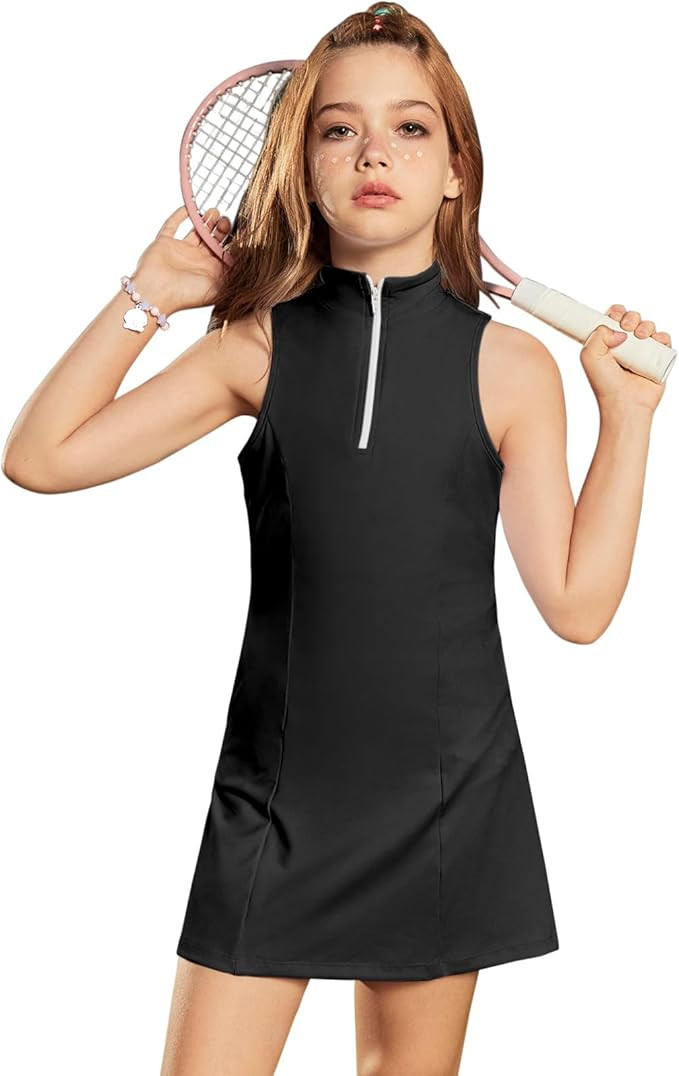 Perfashion Girls Tennis Dress 1/4 Zip Golf Outfit Built-in Bra & Shorts Pickleball Athletic Dress... | Amazon (US)