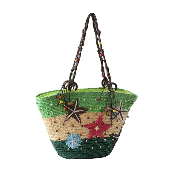 Bohemian Hand-embroidered Starfish Straw Bag Beaded Woven Handbag for Party Green | Walmart (US)