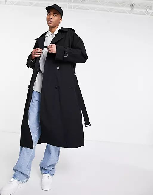 ASOS DESIGN oversized trench coat in black | ASOS (Global)