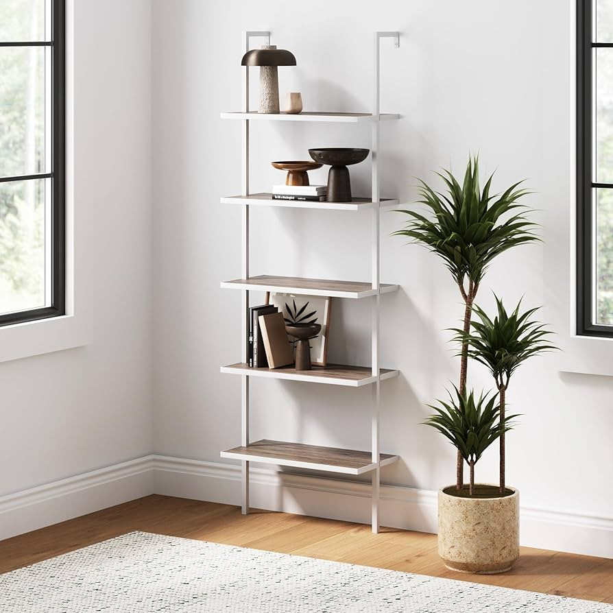 Nathan James Theo 5-Shelf Modern Bookcase, Open Wall Mount Ladder Bookshelf with Industrial Metal... | Amazon (US)