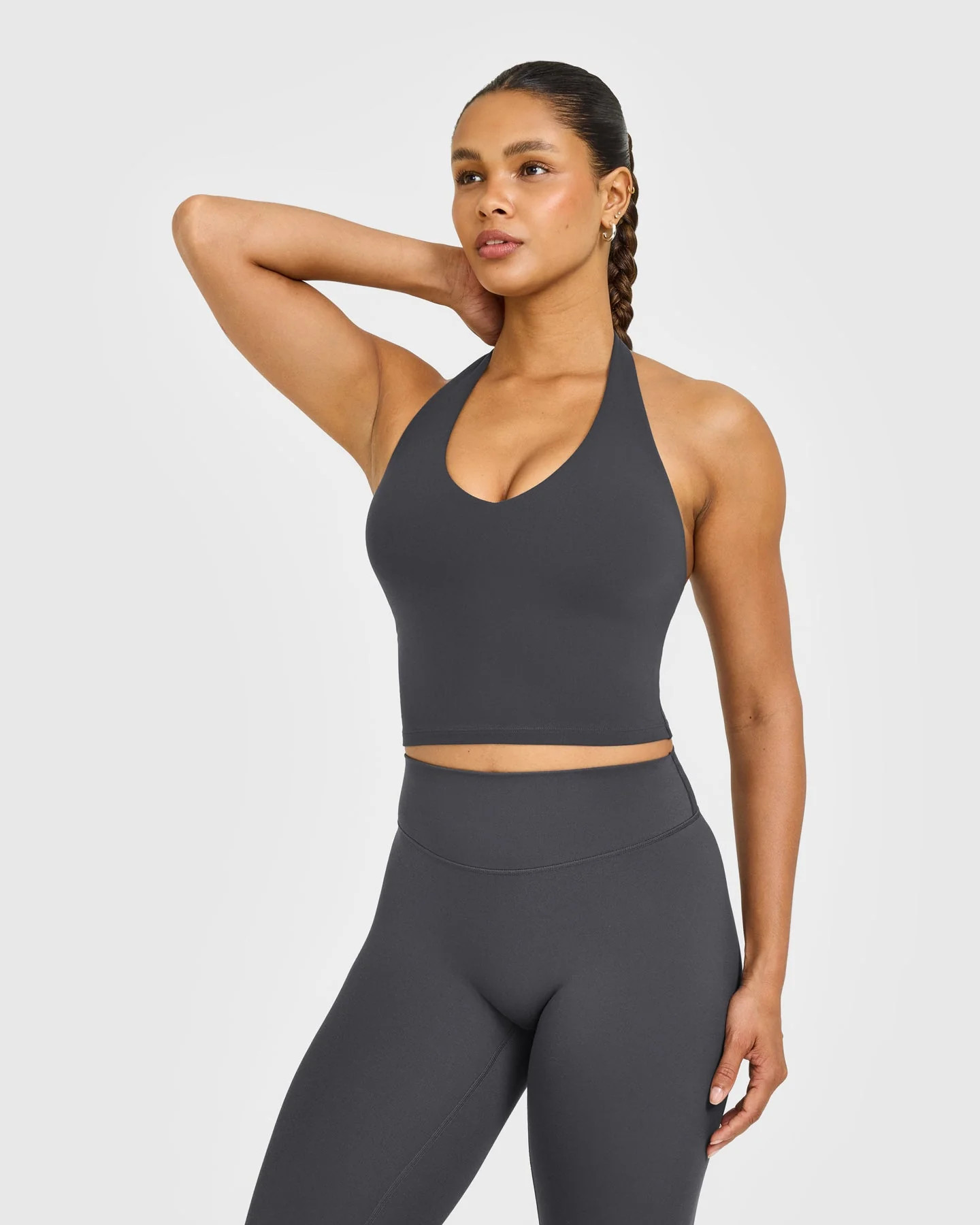 SoftMotion™ Halter Neck Mid Vest with Built in Bra Shelf with White Logo 
 Coal | Oner Active (UK / US)