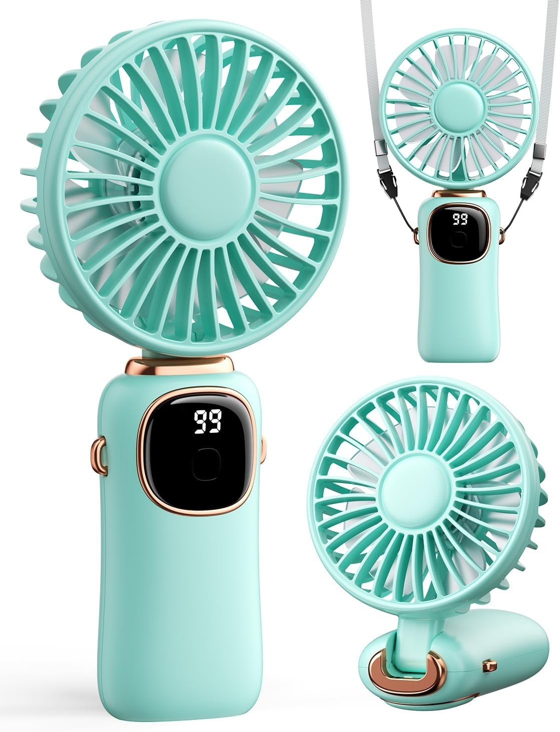 Portable Handheld Fan, 4000mAh Battery Operated Fan with LED Display, Handheld/Neck/Desk 3 in 1 P... | Amazon (US)