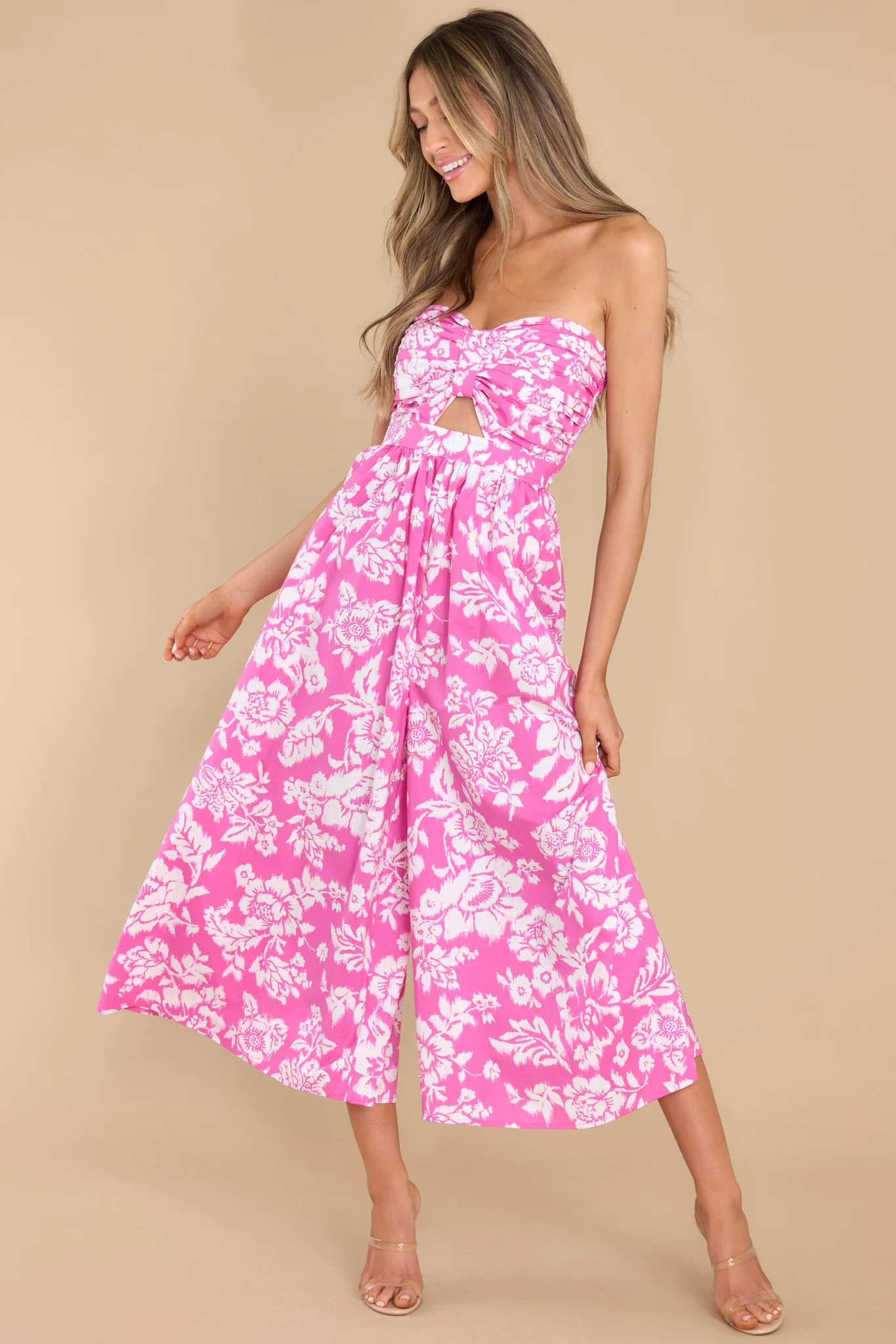 Living In The Sun Pink Floral Print Jumpsuit | Red Dress 