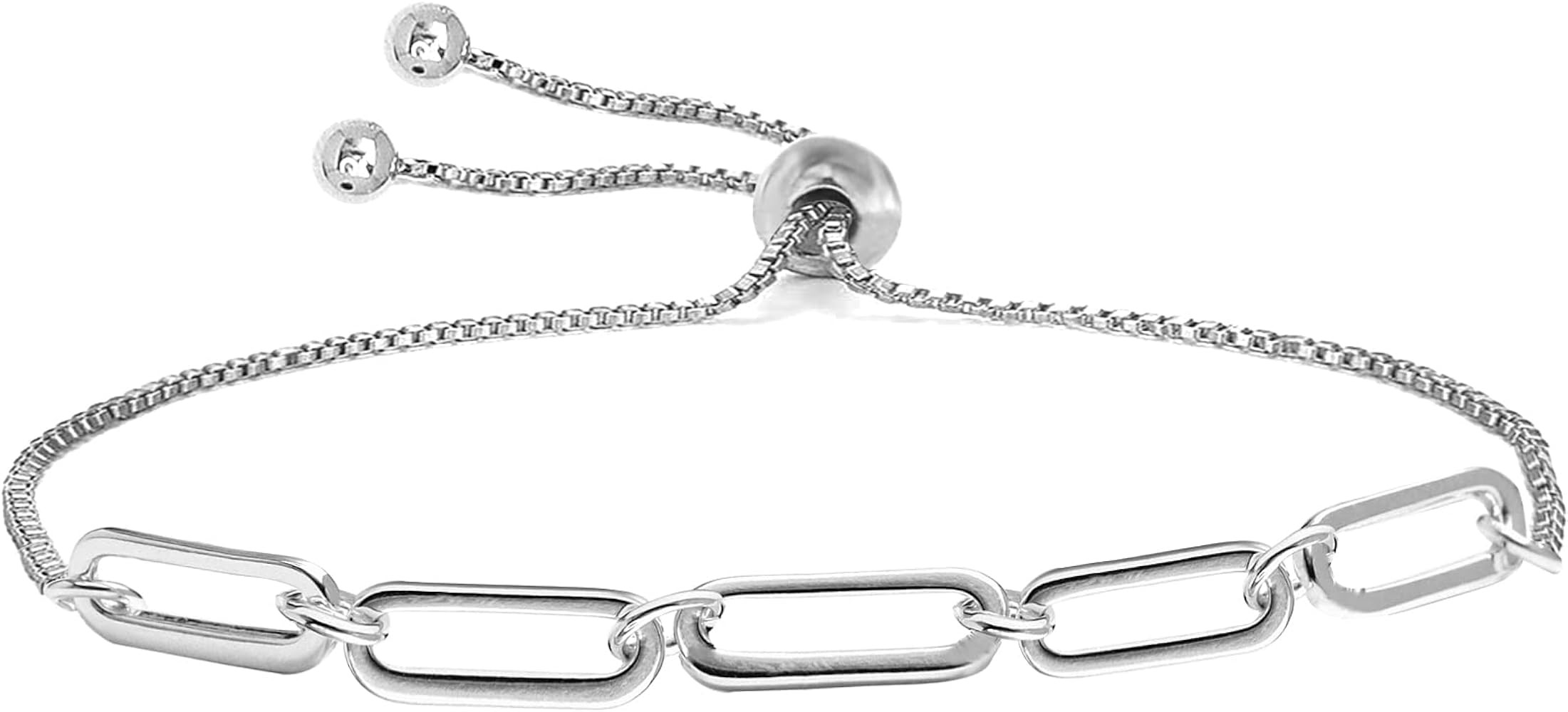 LeCalla Pure 925 Sterling Silver Italian Paperclip Link Chain Bracelets | Gold Over Silver Paper-... | Amazon (US)