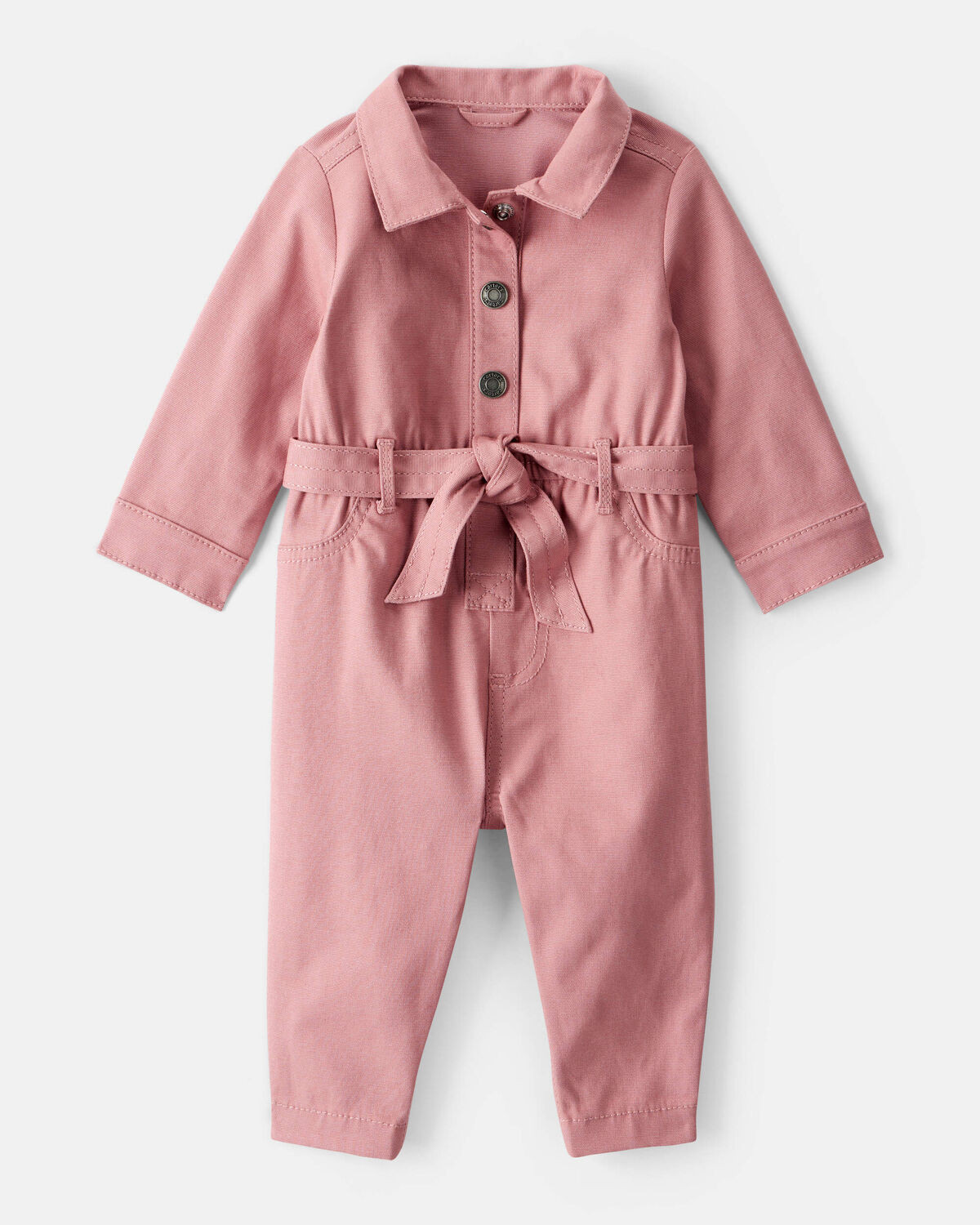 Baby Girl Cotton Long-Sleeve Jumpsuit - Pink | Carter's Inc