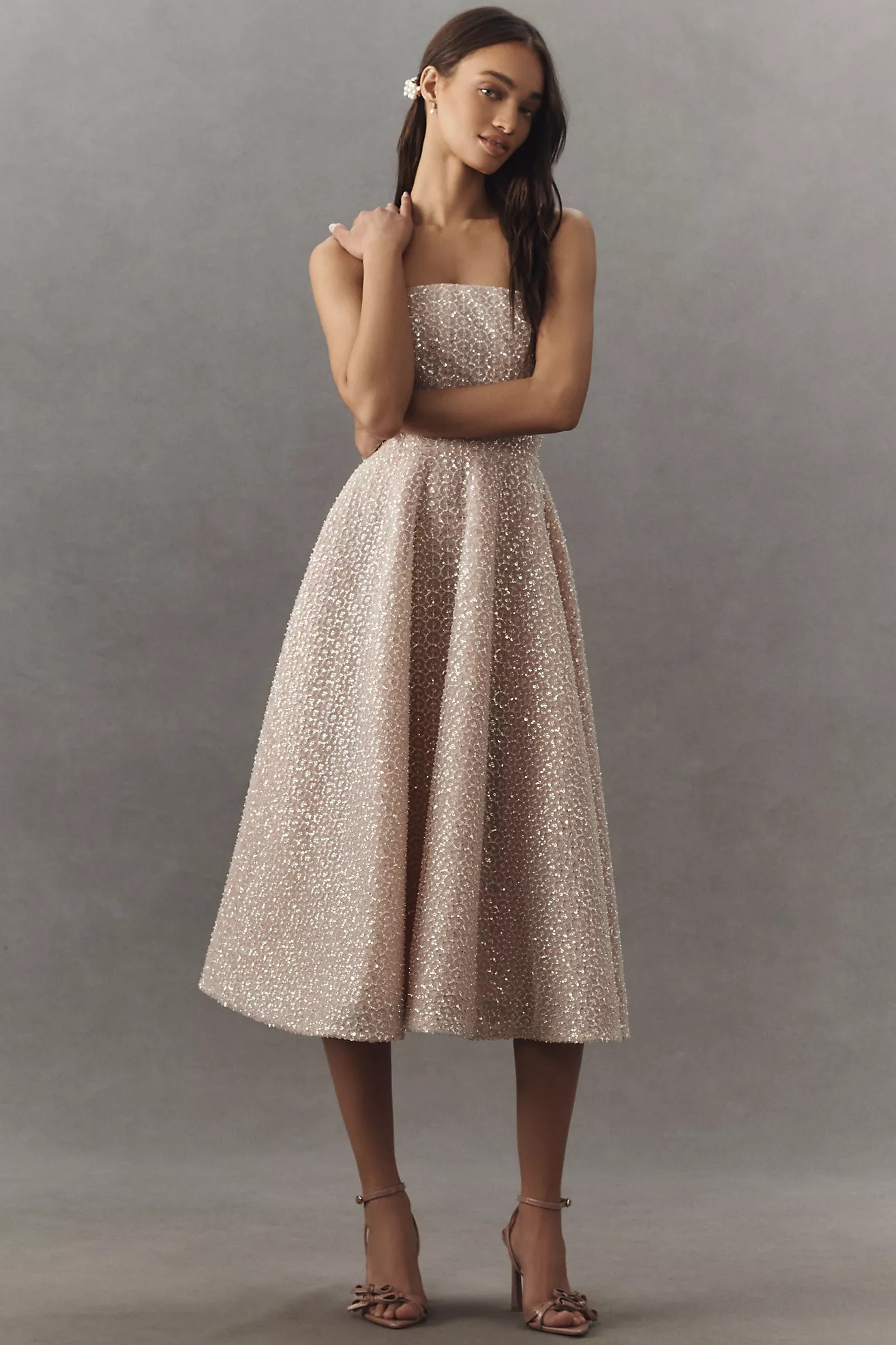 Helsi Vivi Strapless Beaded Fit & Flare Midi Dress | Anthropologie (US)