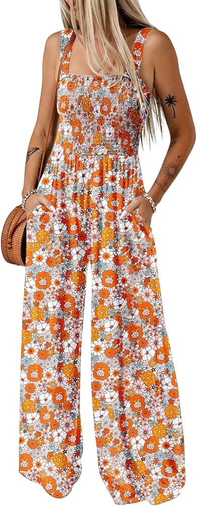 Dokotoo Women's Casual Loose Overalls Jumpsuits One Piece Sleeveless Printed Wide Leg Long Pant R... | Amazon (US)