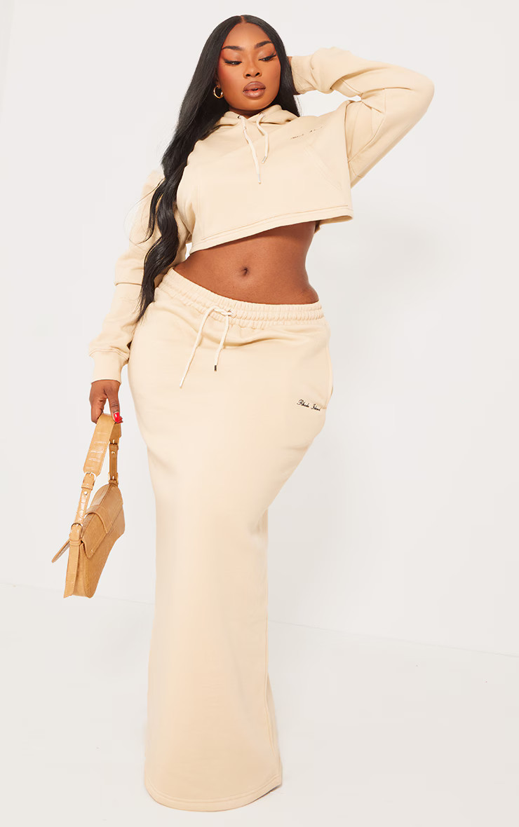 Plus Stone Midi Embroided Sweat Skirt | PrettyLittleThing US