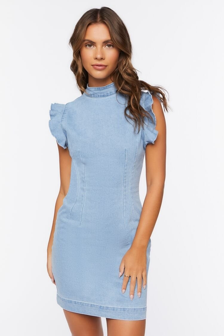 Denim Ruffle-Trim Mini Dress | Forever 21 (US)
