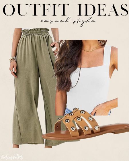 Amazon casual summer outfit: linen flowy pants, white tank, amazon flats 

#LTKunder50 #LTKitbag #LTKunder100