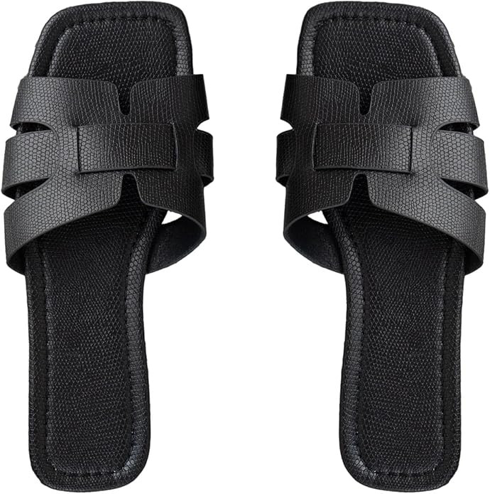 GORGLITTER Women's Crocodile Embossed Flat Sandals Cross Strappy Open Toe Slide Sandals | Amazon (US)