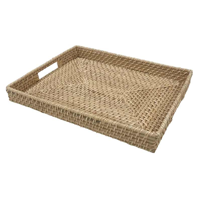 Tan Rectangle Rattan Tray, 17x12 | At Home