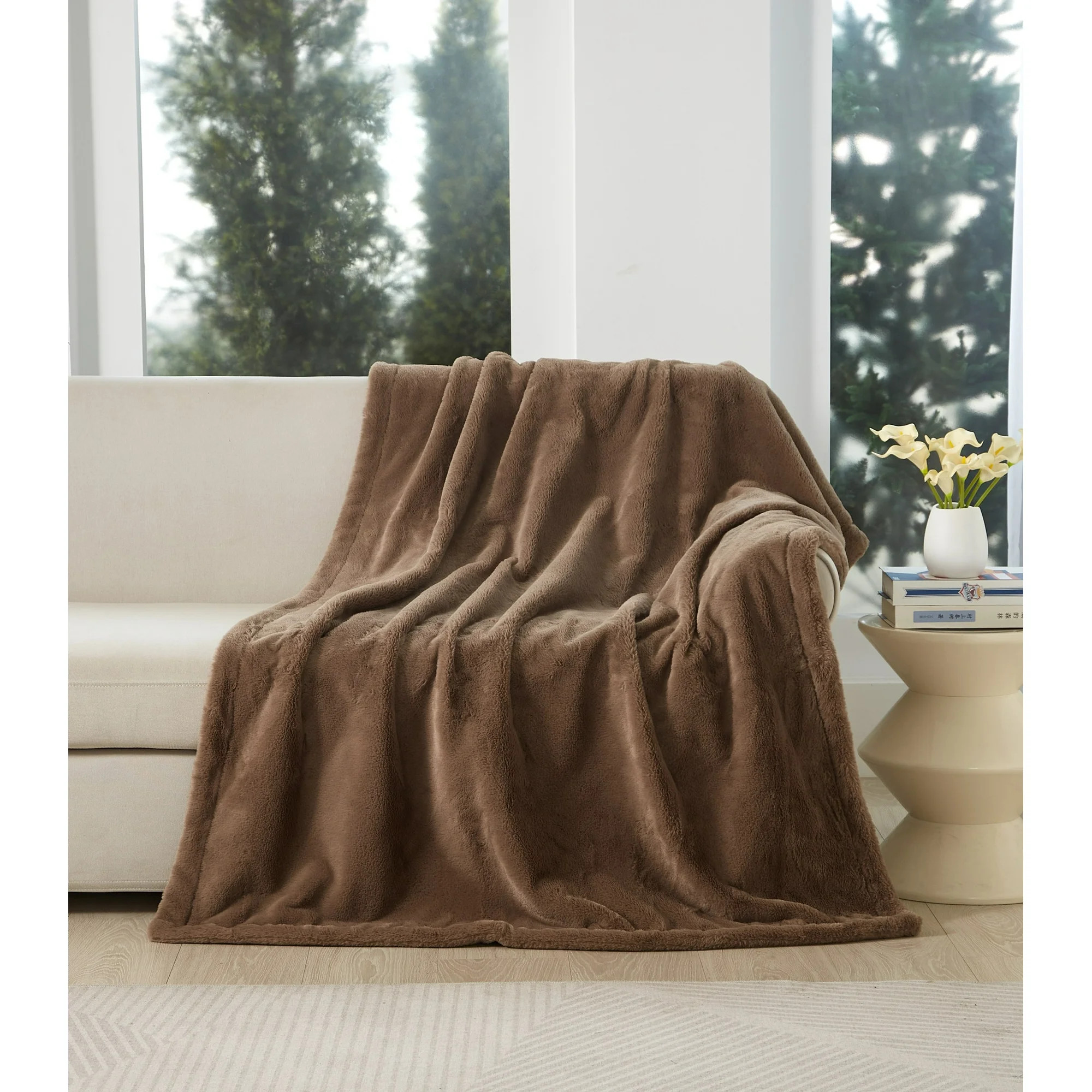 Cozy Haven Oversized Faux Fur Throw Blanket, Taupe, 50" x 72" | Walmart (US)