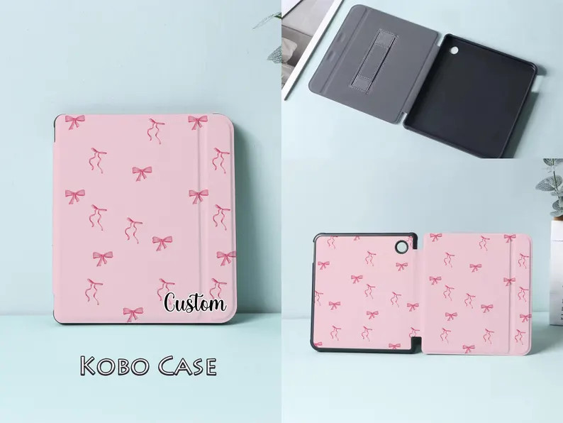Pink Bow Kindle Case, Kobo Case, Magnetic Detachable Cover, Clear Back - Etsy | Etsy (US)