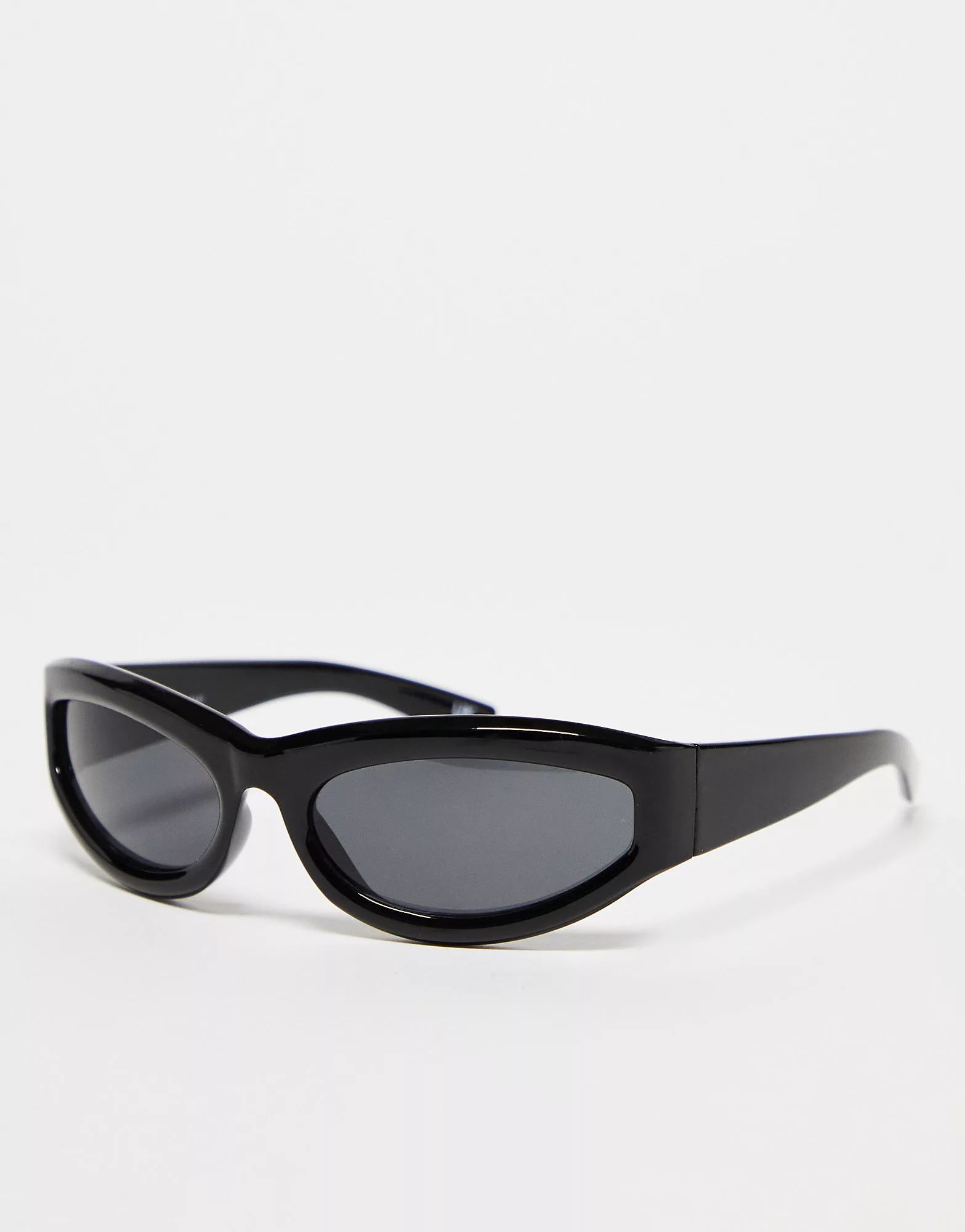 ASOS DESIGN wrap visor sunglasses with bevelling in black | ASOS (Global)