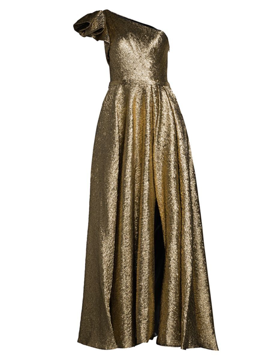 Asymmetric Metallic Pleated Ball Gown | Saks Fifth Avenue