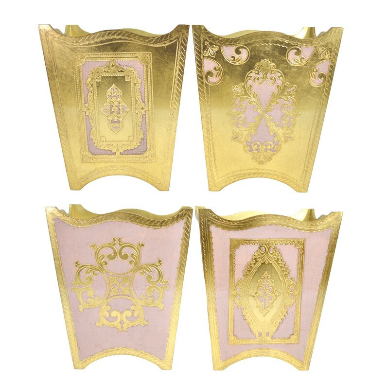 Florentine Carved Wood Waste Bin, Pink and Gold, Made in Italy, Gift Idea - Etsy | Etsy (US)