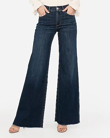 high waisted dark wash wide leg jeans | Express