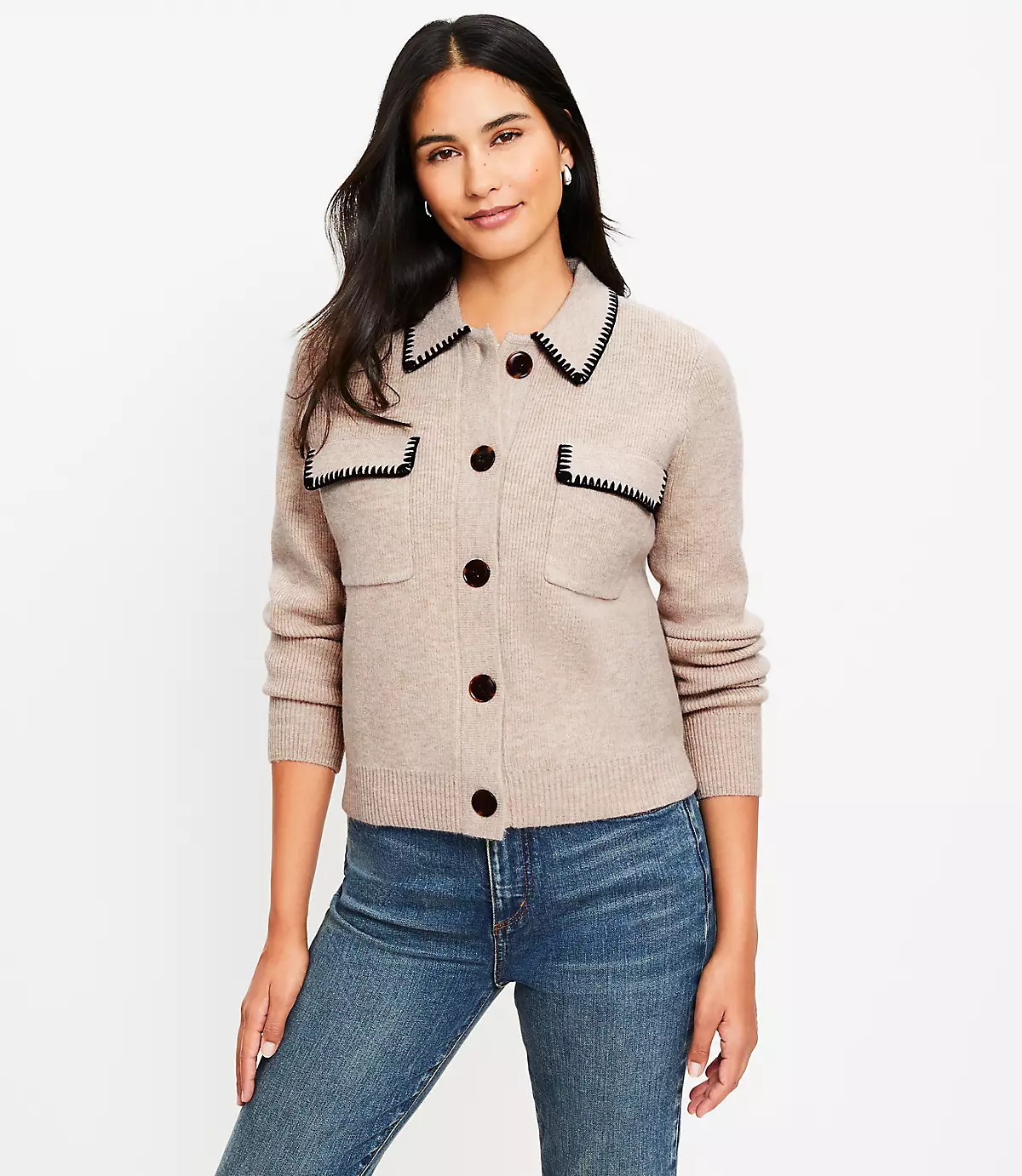 Stitched Shirt Sweater Jacket | LOFT