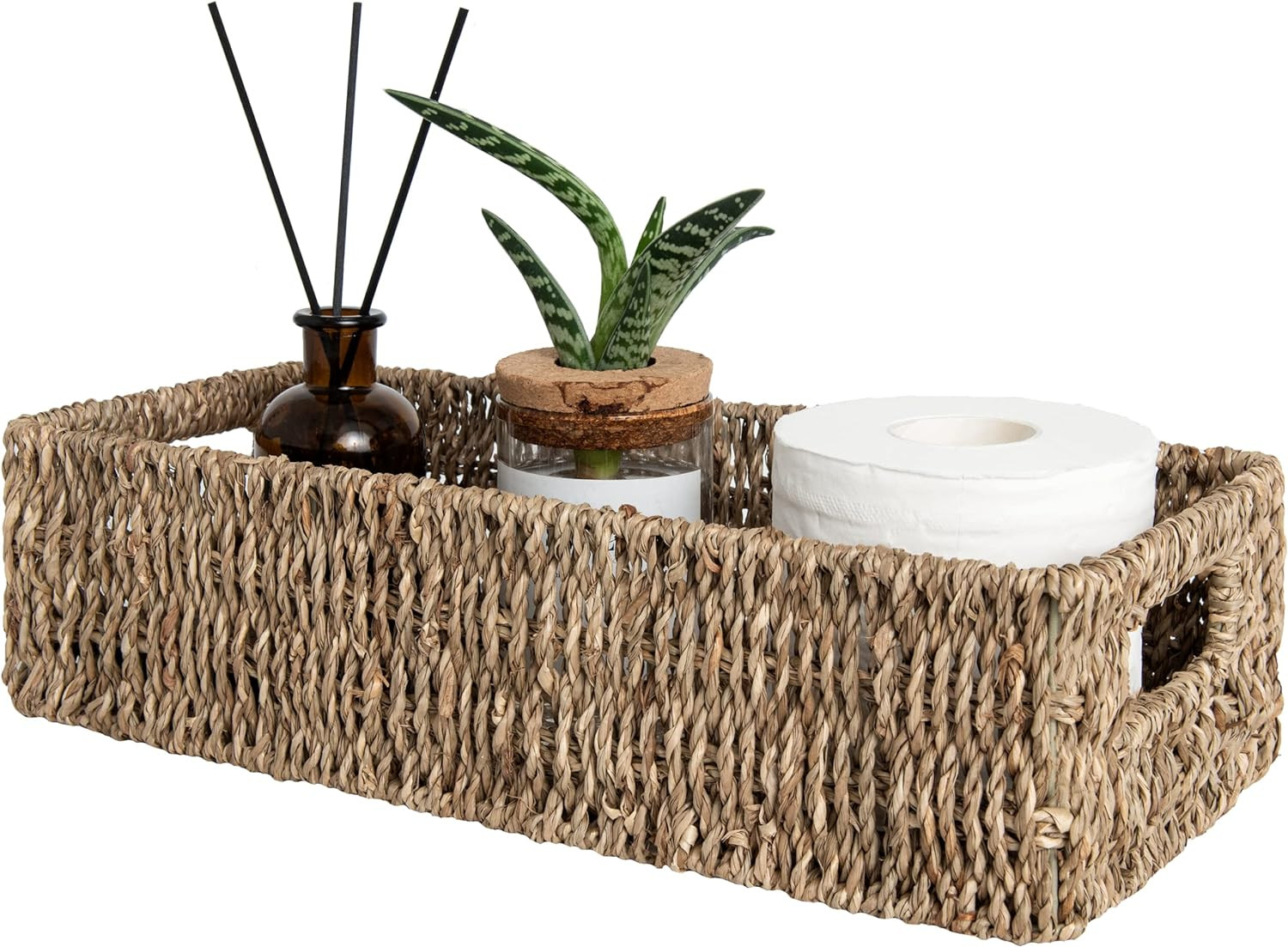 StorageWorks Seagrass Baskets with Built-in Handles, Bathroom Decor Box for Toilet Tank Top, 14 ... | Amazon (US)