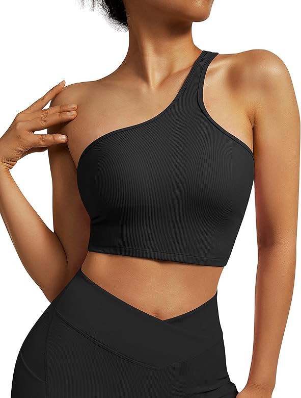 OMKAGI Women One Shoulder Tops Ribbed Seamless Sleeveless Workout Crop Tank Tops | Amazon (US)