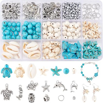 PH PandaHall 292pcs Turquoise Jewelry Making Starfish Mermaid Turtle Charms Beads Summer Beach Be... | Amazon (CA)