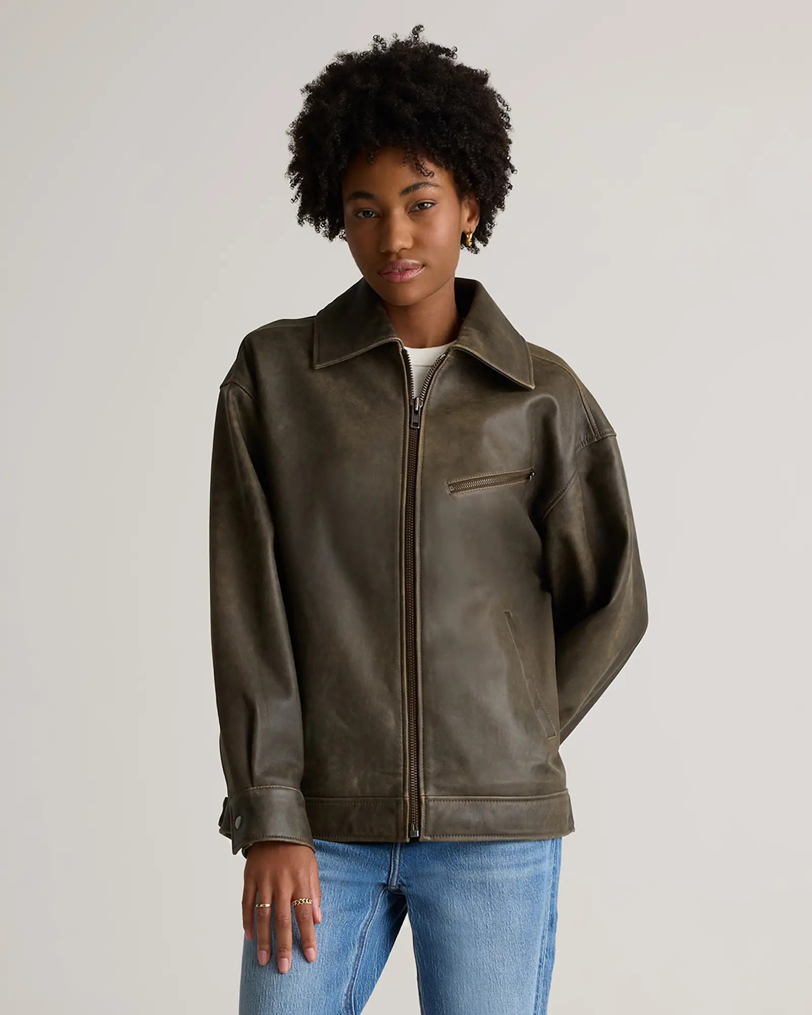 100% Leather Oversized Bomber Jacket | Quince