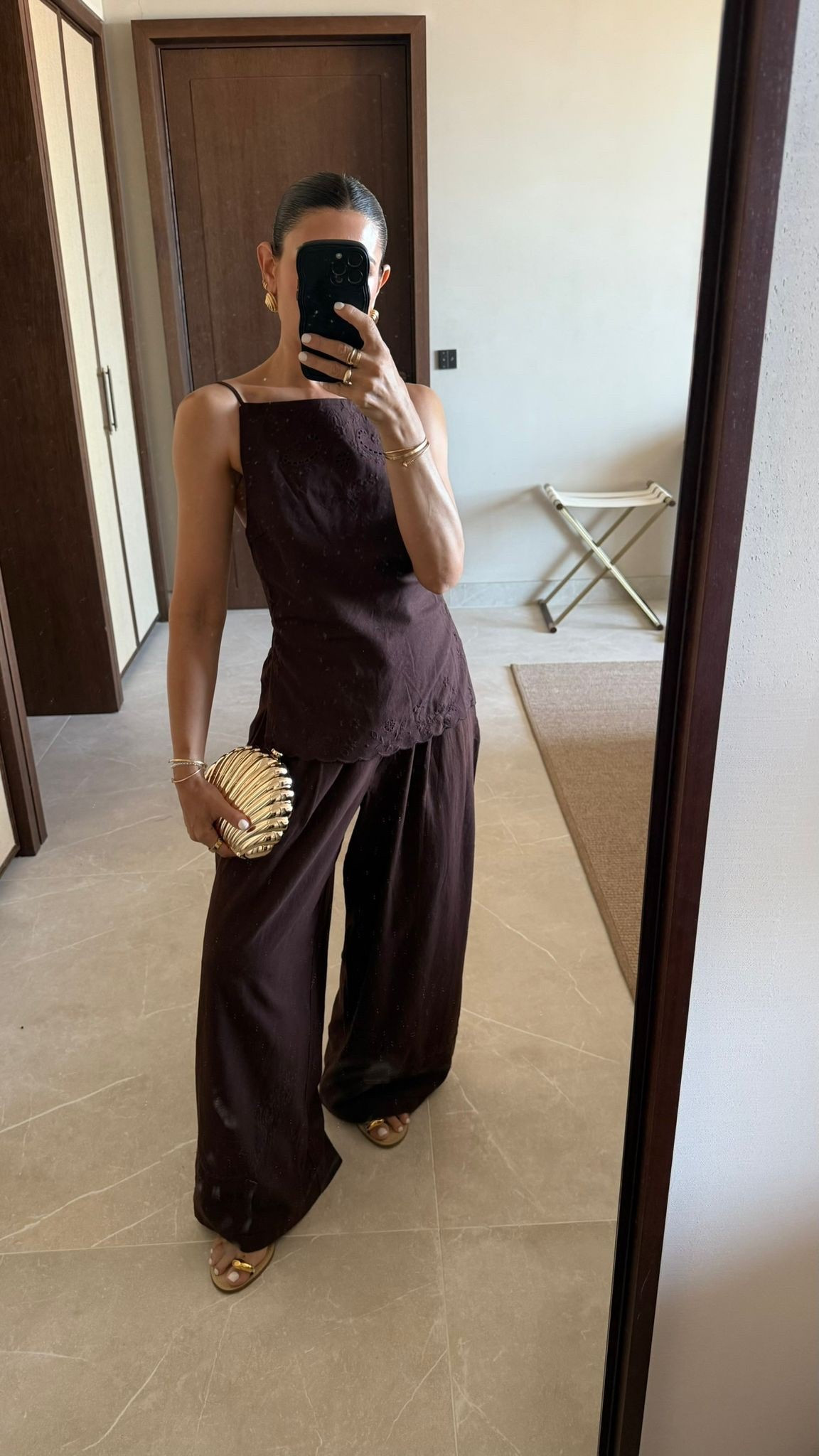 Holiday outfit check with Sarah 🤎

Brown embroidered linen set | shell clutch | statement earrings 

#LTKuk #LTKsummer #LTKstyletip