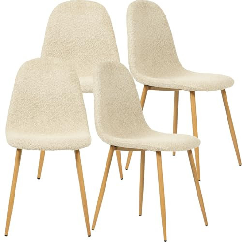 FurnitureR Dining Chairs Set of 4, Upholstered Chenille Fabric Dining Room Seating with Sturdy Metal Legs, Armless Mid-Back Side Chairs for Kitchen, Living Room, Bedroom, Home Office, Beige Cream | Amazon (US)