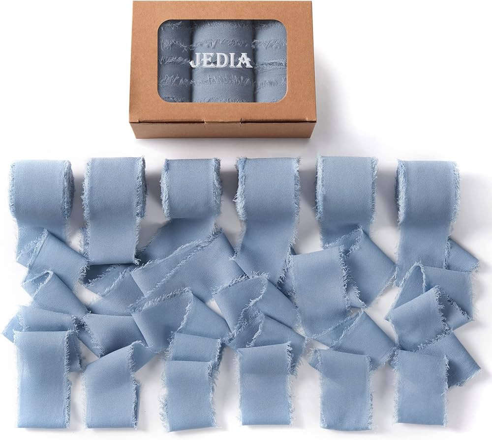 Chiffon Ribbon, 6 Rolls Dusty Blue Handmade Fringe Chiffon Silk Ribbons, 1.5" x 7Yd Ribbon Set fo... | Amazon (US)