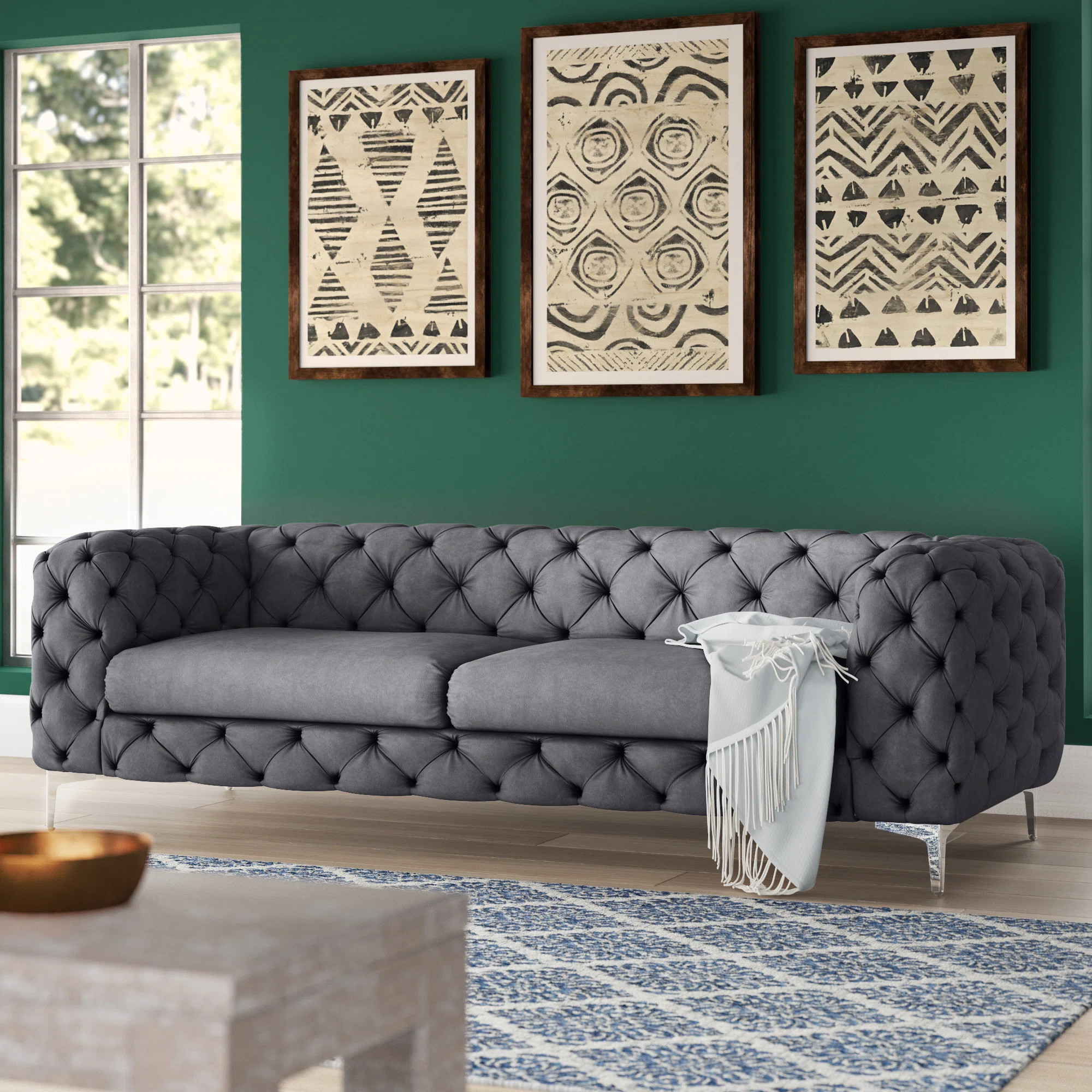 Willa Tufted Velvet Chesterfield Loveseat / Sofa with Chrome Legs | Wayfair North America