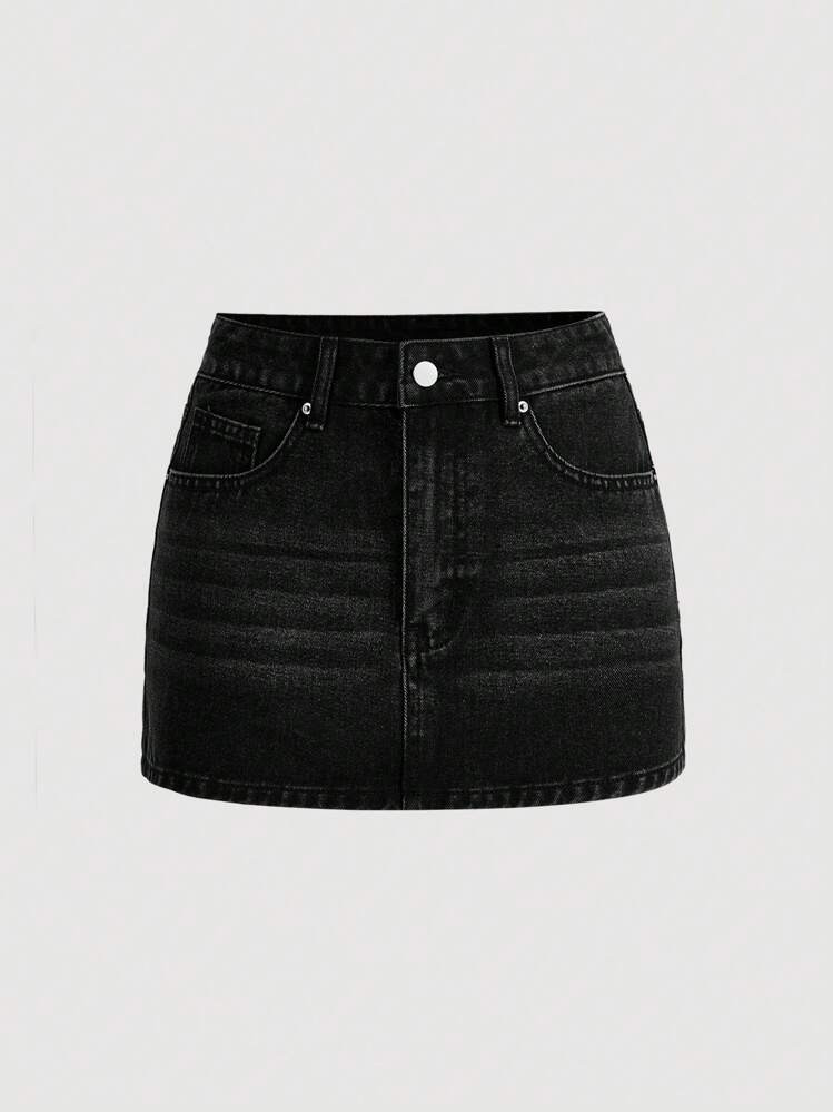 SHEIN MOD Denimrock Mit Schrägen Taschen Waschen | SHEIN