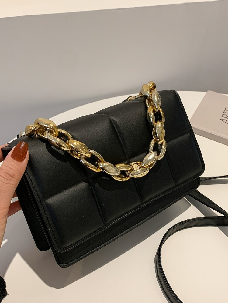 Minimalist Square Embossed Chain Satchel Bag | SHEIN