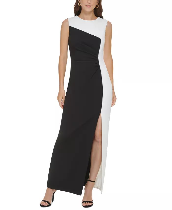 Women's Colorblocked Sleeveless Side-Ruched Gown | Macys (US)