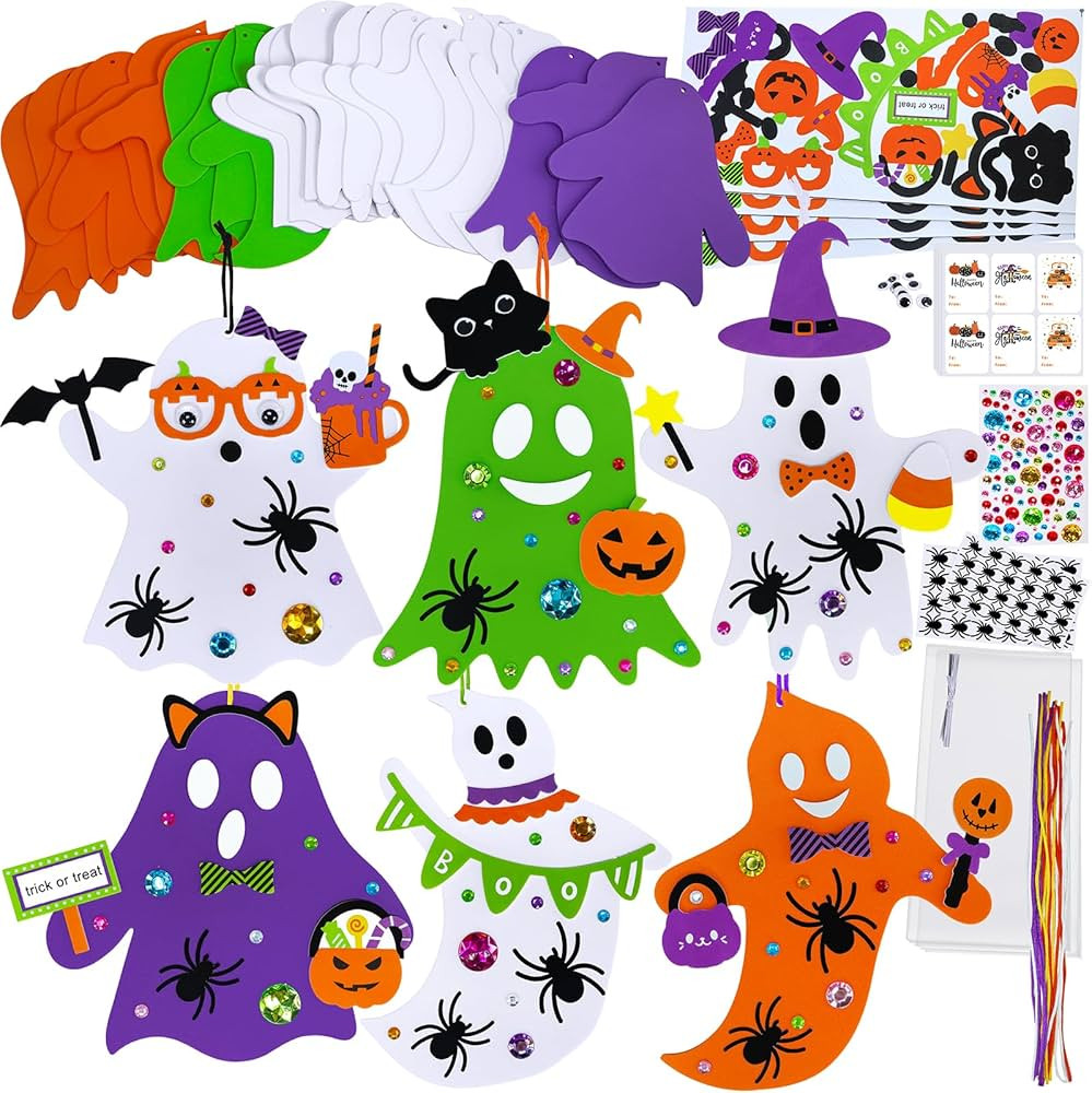 Winlyn 24 Set Fall Crafts DIY Halloween Ghost Tree Ornaments Decorations Kit with Foam Ghost Stic... | Amazon (US)