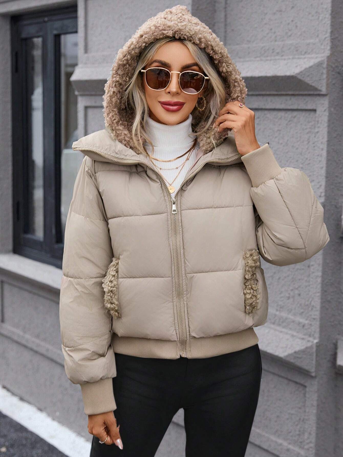 SHEIN LUNE Zip Up Hooded Puffer Coat | SHEIN