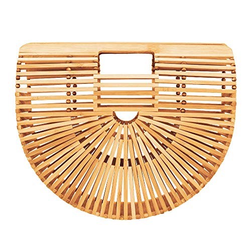 Bamboo Handbag Tote Bag by Handmade Straw Bag for Women Natural Basket Bag for Summer Beach | Amazon (US)