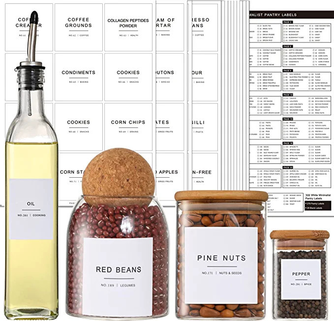 308 Kitchen Pantry Labels for Food Containers, 3 Sizes White Minimalist Labels for Organizing, Fo... | Amazon (US)