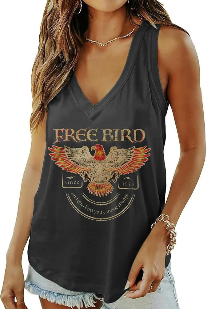 Women Deep V-Neck Tank Tops Summer Casual Cute Sleeveless Graphic Printed Tees | Amazon (US)