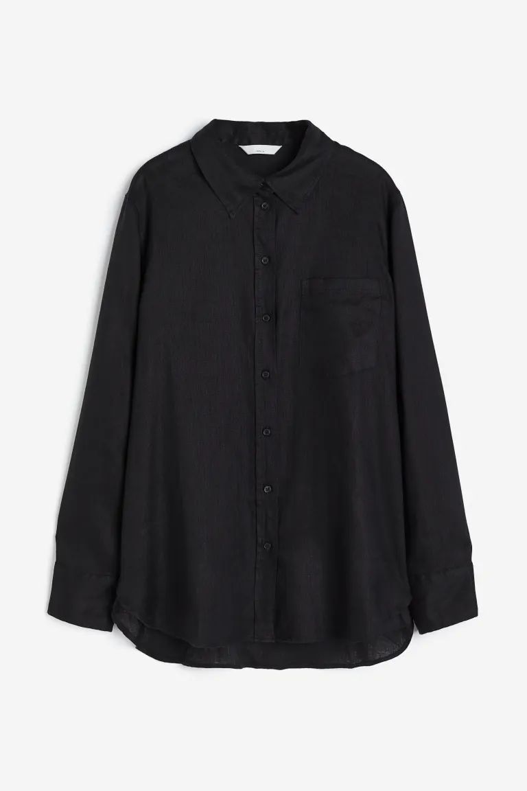 Linen shirt - Black - Ladies | H&M GB | H&M (UK, MY, IN, SG, PH, TW, HK)