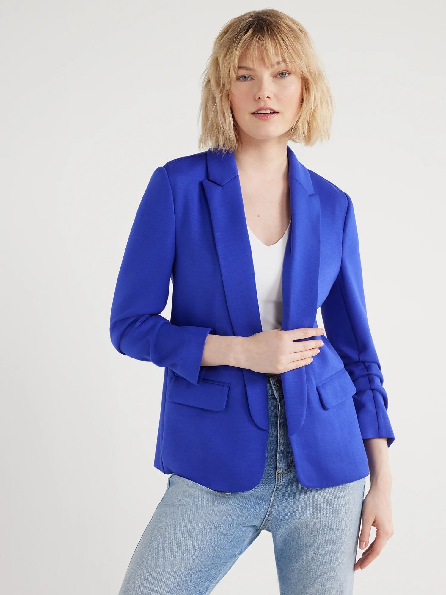 Scoop Women's Relaxed Ultimate ScubaKnit Stretch Blazer with Scrunch Sleeves, Sizes XS-XXL | Walmart (US)