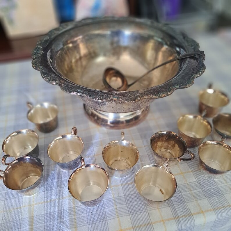 Vintage Silverplate Punch Bowl and Cups, Vintage Silver, Silverplate, - Etsy | Etsy (US)