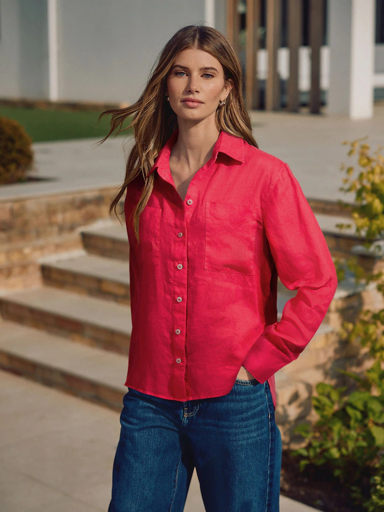 Red 100% Linen N. Premium Long Sleeve Shirt | Next AU
