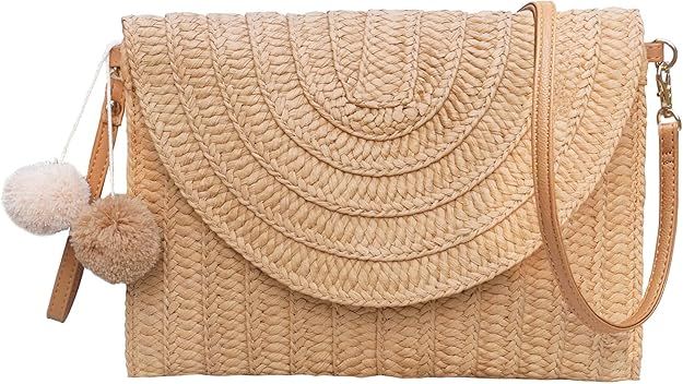 Straw Shoulder Bag For Women Woven Purse Summer Beach Envelope Clutch Straws Wallet | Amazon (US)