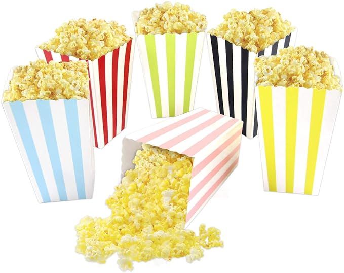 Popcorn Boxes Colorful Striped for Party Movie Night Mini Popcorn Bags Buckets Cardboard Containe... | Amazon (US)