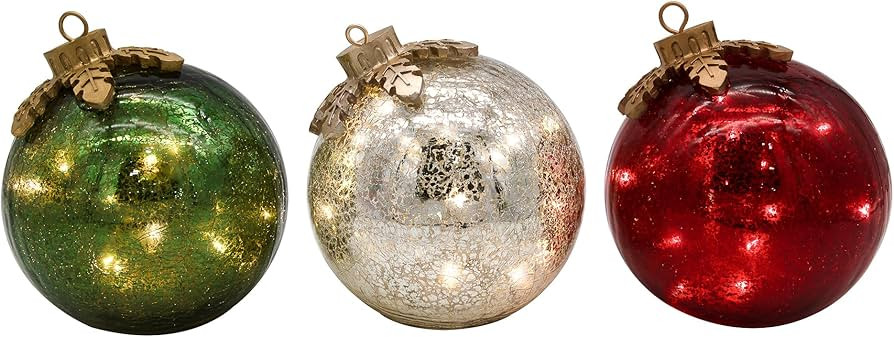 LumaBase Battery Operated Glass Tabletop Christmas Ornaments - Set of 3 | Amazon (US)